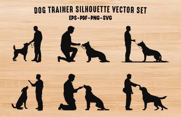 Download Dog Trainer Vector Black Silhouettes Set - Vector Collection