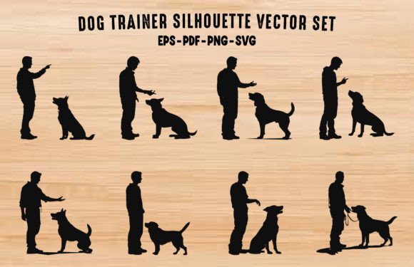 Download Dog Trainer Silhouettes Black Vector Set - Vector Collection
